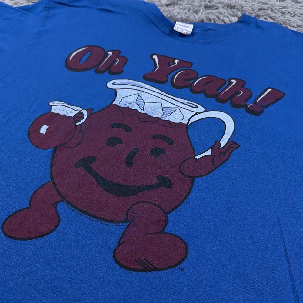 Yazbek Shirt XXL Blue Red Kool Aid Man Oh Yeah Center Graphic Pullover Y2K Mens